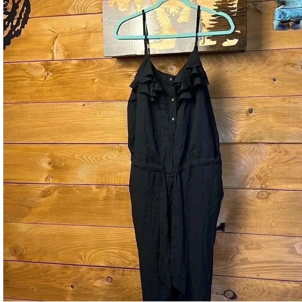 L'Amour Nanette Lepore Blac Ruffle Button Front Jumpsuit XL Sleeveless Tie Waist